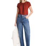 2853 - Leinenbluse mit gerafftem Ausschnitt